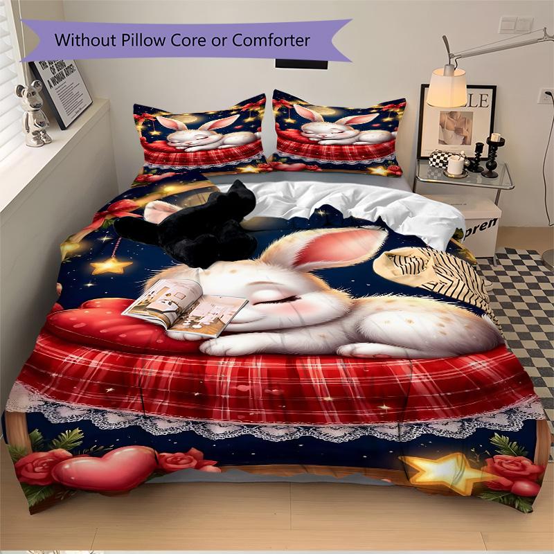Moonlit Bunny Dreams Print 3Pcs Bedding Setduvet Cover With 2 Bedropillowcase Home Birthday Gift