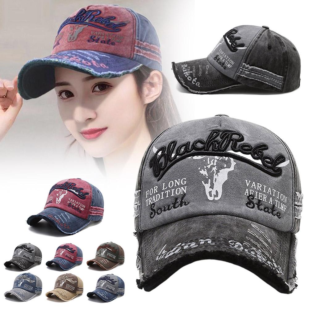 Retro Briefstickerei Baseballkappe für Herren Damen Patchwork Denim Hip-Hop Kappen Unisex Verstellbar Lässig Sonnenhut Trucker Caps