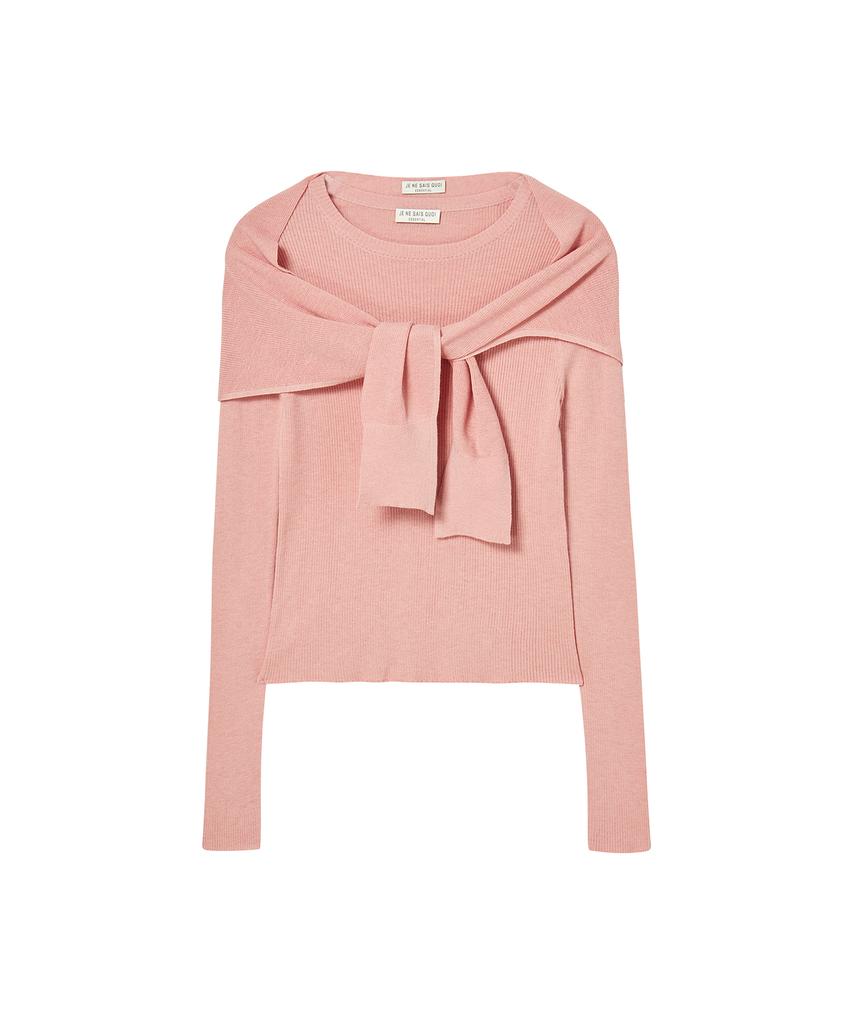 JE NE SAIS QUOI Rib Cashmere Knit + Shawl Scarf Set_ Pink