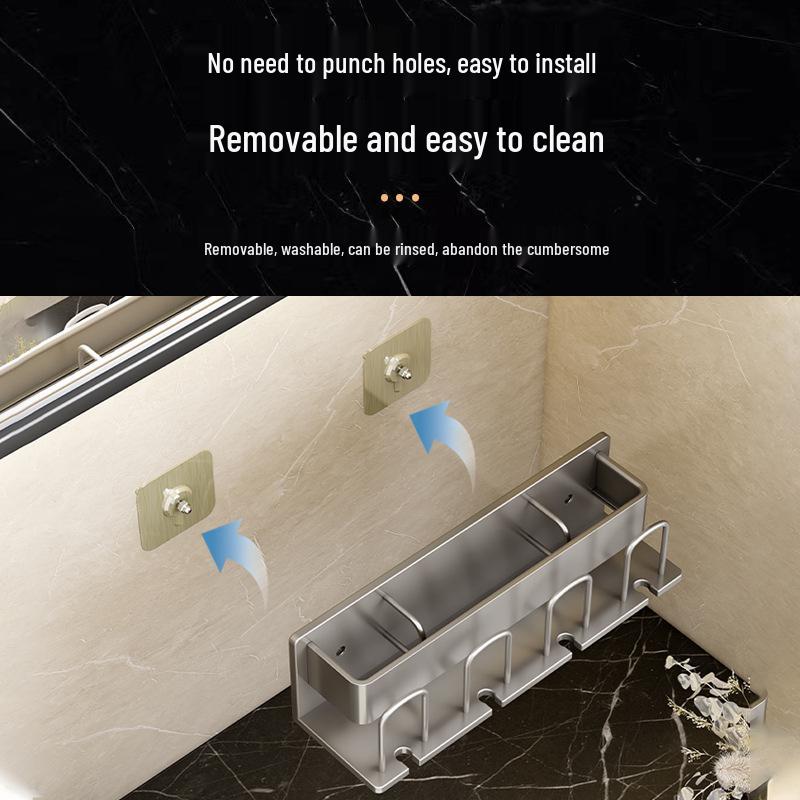 Wall-Mounted Punch-Free Toothbrush and Mouthwash Holder Set
