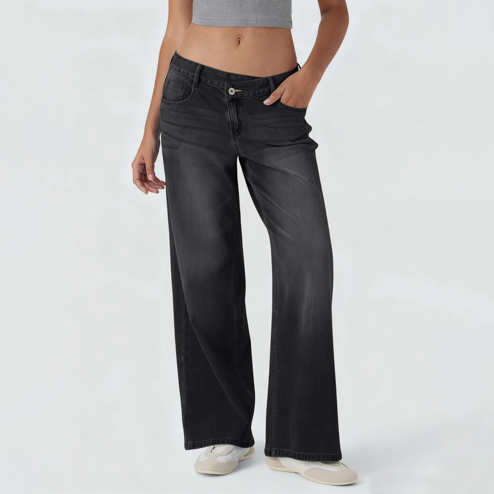 Women s Fashionable, Versatile, Asymmetric, Low-, Loose-Fit, Casual Jeans L