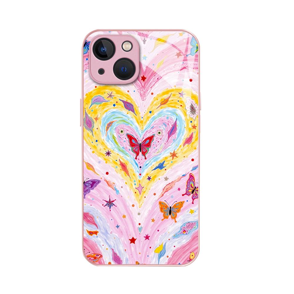 Hot-selling Graffiti Love Butterfly Applies To Apple 17promax Girly Mobile Phone Case 16 Glass Protective Case