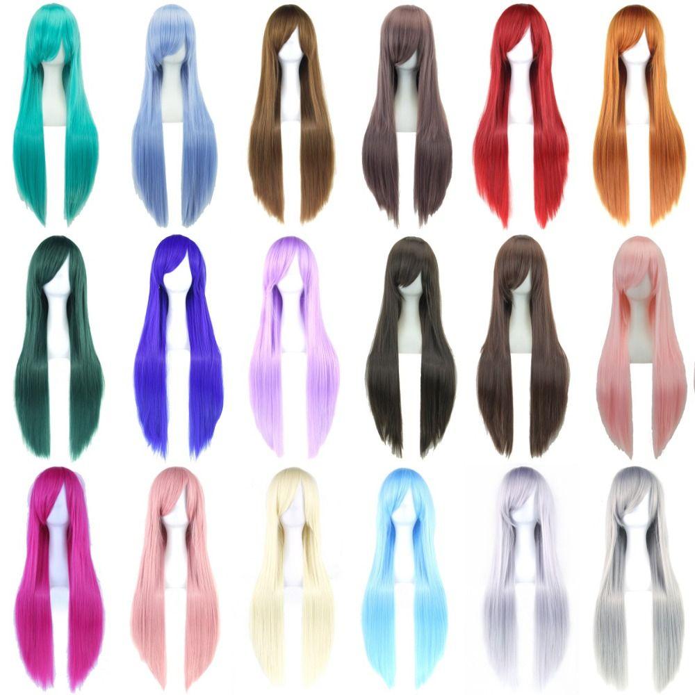 80cm Long Synthetic Hair Layered Anime Straight Hairpiece Halloween Cosplay Wigs  Carnival
