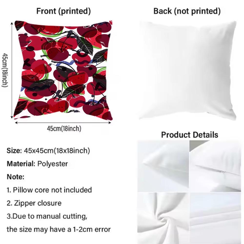 Full Print Pattern Of Fruits Pillow Case Anti-Dustmite Pillowcase Invisible Zipper Silky Short Plush Sofa Cushion Cover