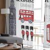 Autobuz din Londra, bicicletă, desene animate, doodle, perdele transparente pentru sufragerie, dormitor, tul, draperii, tratamente pentru ferestre de bucătărie, draperii cu panouri
