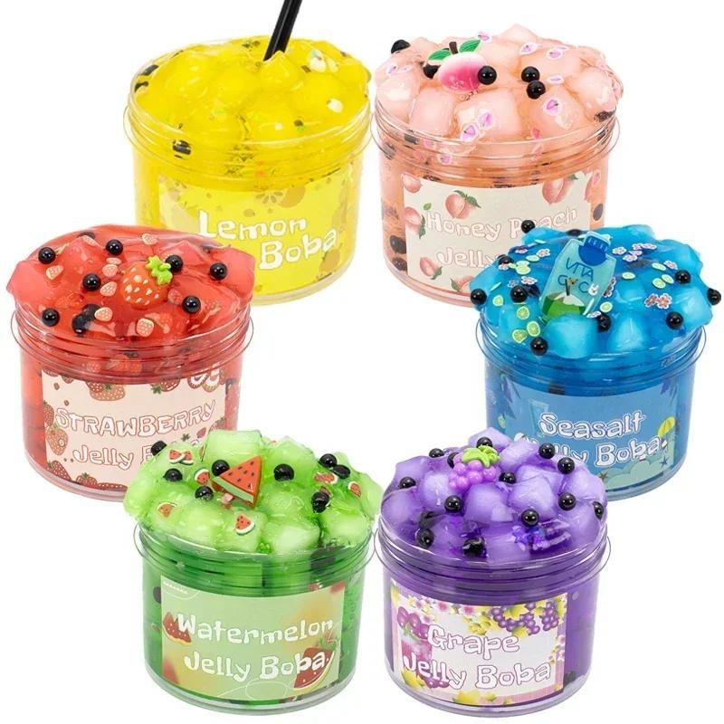 DIY Clear Jelly Cube Slime Kit, Fruit Themed Crystal Clay for Stress Relief & Festive Party Decor