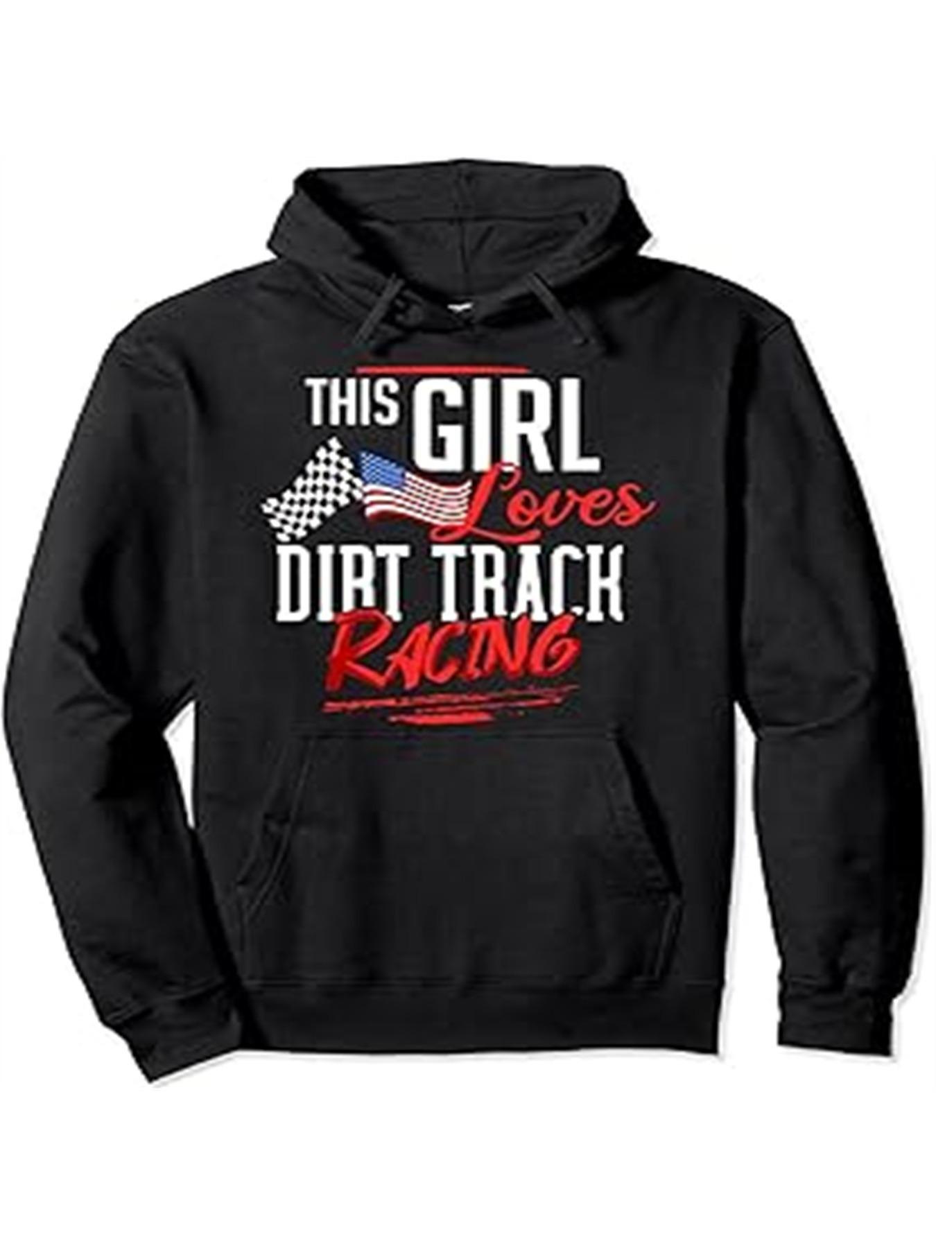 

Men S Casual Cotton Blend Hoodie with Dirt Track Racing Print, Regular Fit, Drawstring Hood, All-Season Comfort 3XL