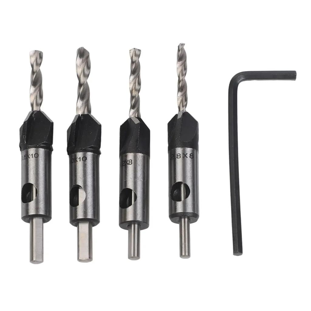 Tapered Guide Drills 4-Piece Drill Bit Set DIY Home Repairs Efficient Chip Evacuation Exceptional Hardness 120g