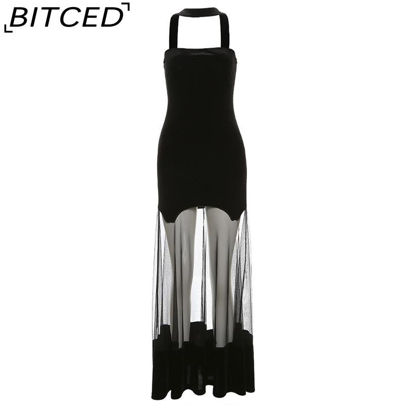 

BITCED Fall/Winter Women s Fashion Sexy Halter Neck Backless Mesh Dress L чёрный