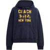 Coach Loose Fit  Logo Graphic Hoodie With Kangaroo Pocket And Ribbed Trim Unisex Hoodies Navy-Blue CBD23-B5H