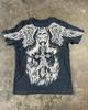 Dark Purple Street Affliction Big wing T shirt Vintage Clothing Punk Hip Hop Graphic Print Oversized tops Men Round Sleeve tee