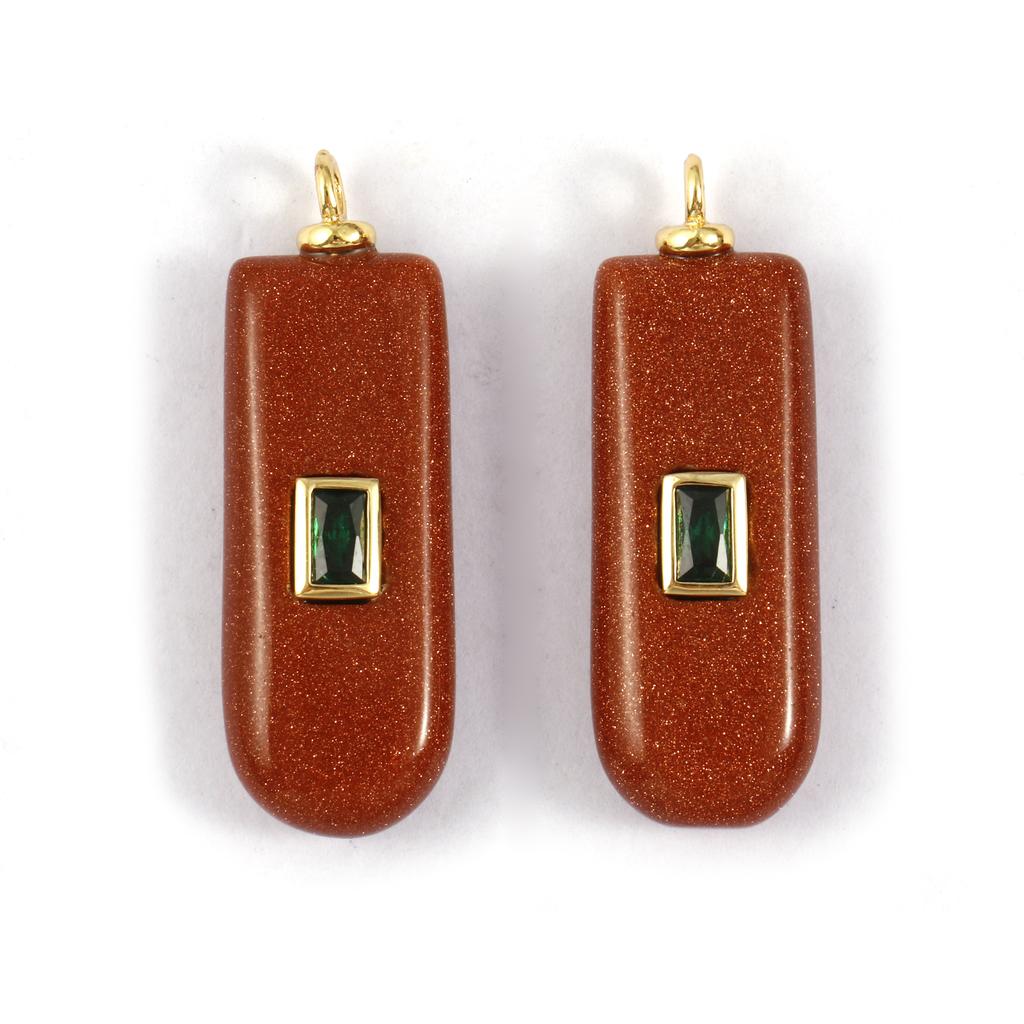 1PC Natural Stone Brass Charms 18K Gold Plated Cubic Zirconia & Gemstone Geometric Pendants for Women Diy Necklace Making