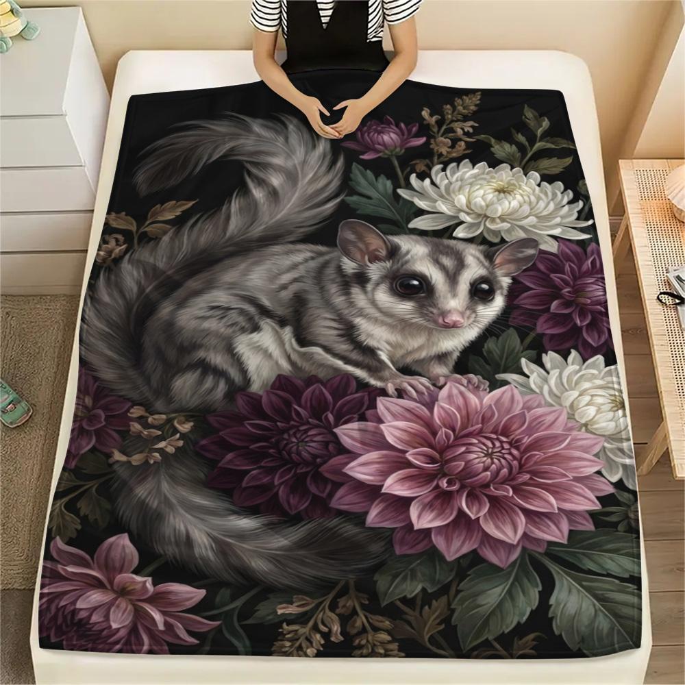 1PC Dark Floral Wildlife Print FlAannel Blanket, High quality Comfortable for All Seasons, Home Decor, Warmth and Comfort
