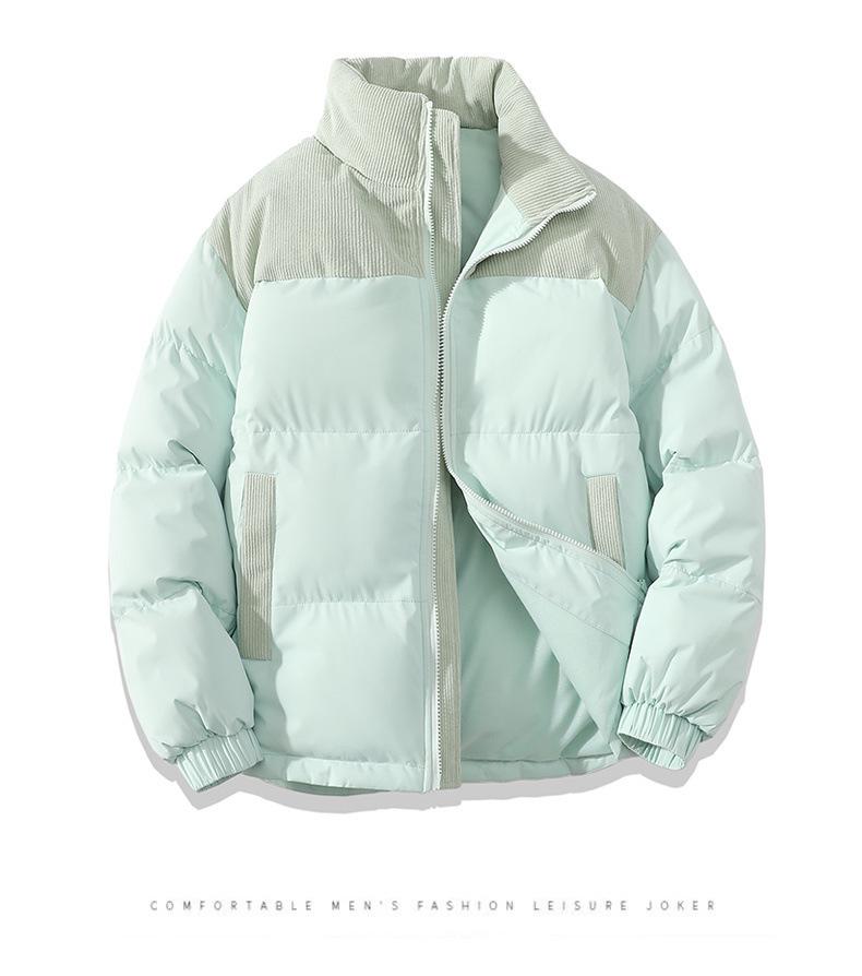 2025 Men's Trendy Color Block Puffer Jacket - Thick, Warm Cotton for Autumn/Winter.