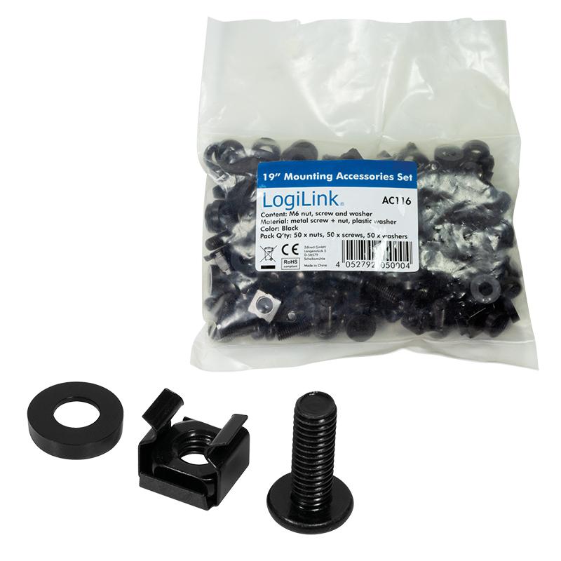 M6 Rack Mount Screws 19 Cage Nuts Set of 50 LogiLink