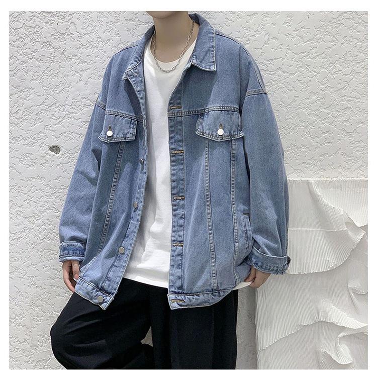 Exclusive Men s Loose Denim Jacket - Korean Style Spring/Autumn Casual Lapel Shirt L синий