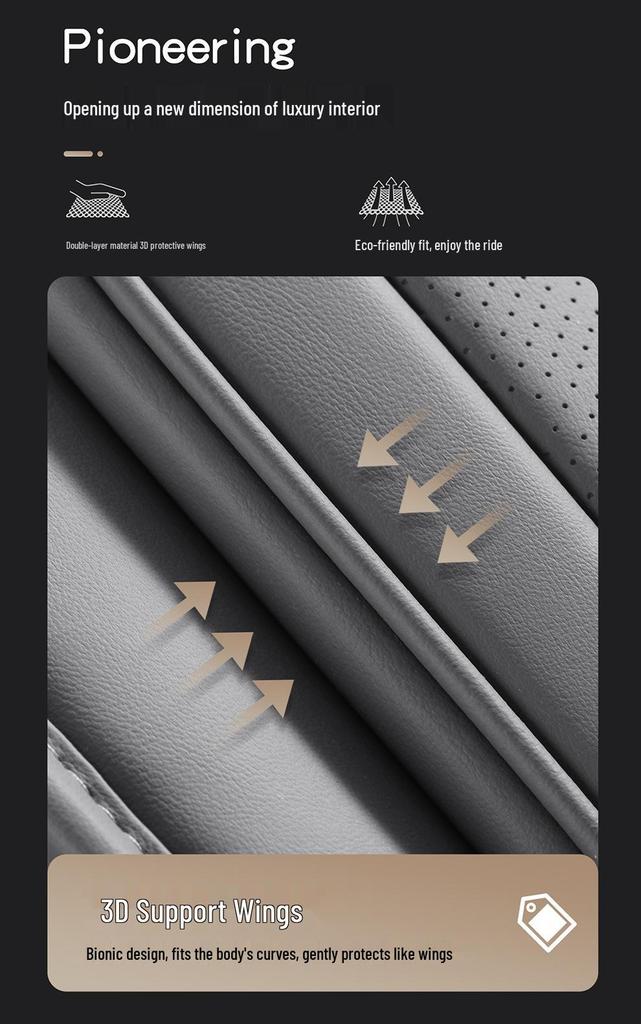 BS38 Ice Silk Leather All-Season Car Seat Cushion - Universal Fit for SUV, Sedan, Pickup, Off-Road Vehicle.