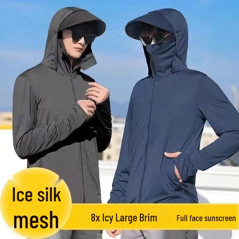 Men’s Ultra-Thin Hooded Ice Silk Windbreaker: Breathable Summer Jacket for Outdoor Fishing and Sun Protection.