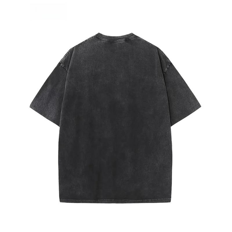 European Size Men'S And Men'S Washed Short Sleeve T-Shirt - Black Abstract Cosmic Sword And Phase Print, Geometric Pattern, Crew Neck Casual T-Shirt