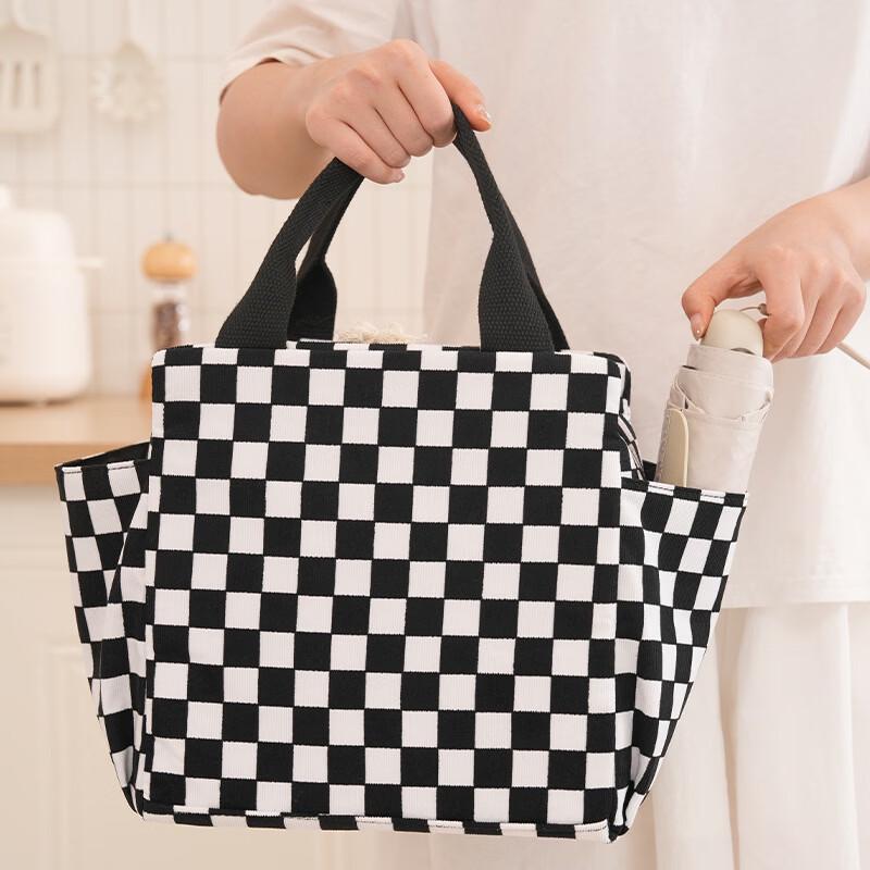 OLOEY Corduroy Checkerboard Insulated Lunch Bag