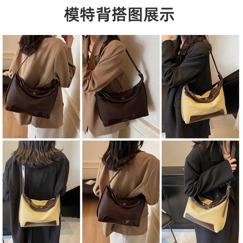 Today's popular contrasting color canvas small bag women's new fashionable versatile messenger bag one shoulder underarm dumpling bag