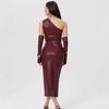 Slanted Genuine Leather Gown for Women, Tight-fitting Chest Pleated Sexy Hip-packing Skirt