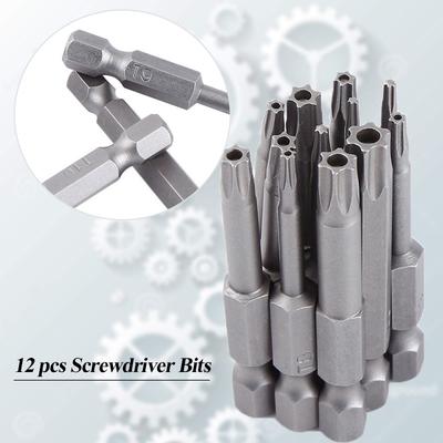 Set di 12 punte per cacciavite a stella magnetica in acciaio con gambo da 1/4 di pollice e 50 mm T5-T40