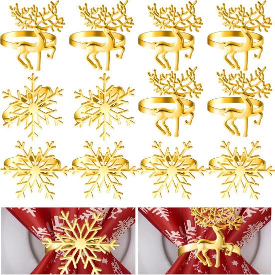 12Pcs/Set Napkin Ring Reindeer Snowflake Shape Metal Festive Napkin Holders Tableware Christmas Table Decoration