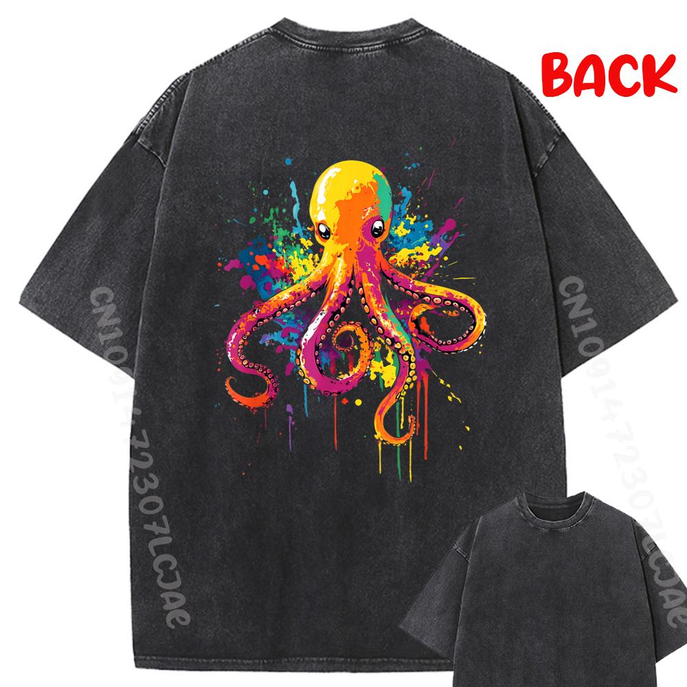 Colorful Octopus Lover Washed Tshirts Items Lowest Prices Women Men's Shirt Christmas New Tshirts
