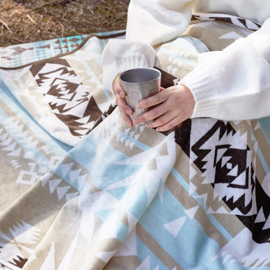 Hagiwara "Rapha" Towel Blanket, Approx. 100 x 178 cm, 100% Cotton, Outdoor Beach Towel, Thick, Large, Native American Pattern