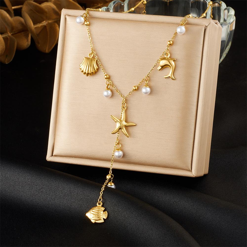 Fashion Minimalist Beach Vacation Multi Element Accessories Y Shape Chain Butterfly Starfish Necklace