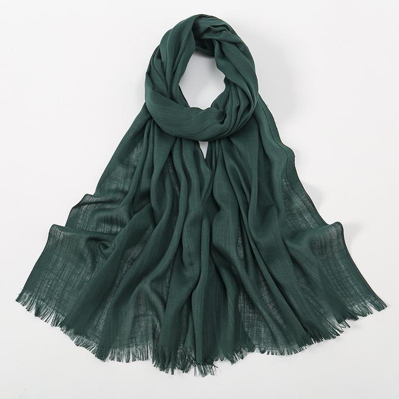 Eșarfe Hijab Simple din Bumbac și Bambus Femei Culoare Solidă Turban Șifonat Margine Îndepărtată Bumbac Moale Hijab Șal Calitate Premium