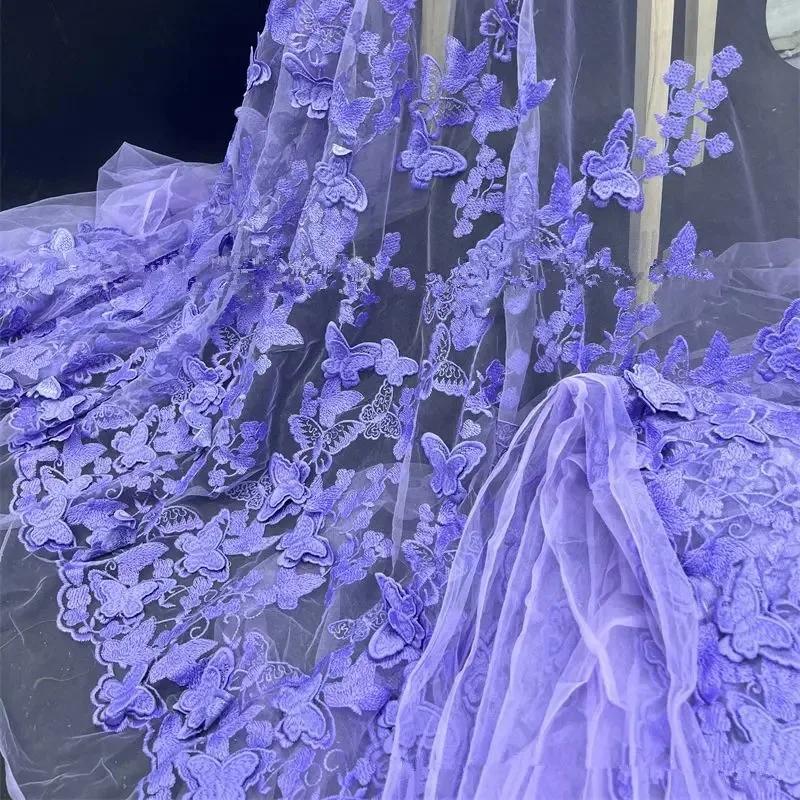 3D Hand-embroidered Cloth for Wedding Fabric Butterfly Embroidery Fabric DIY  for Dress Water-soluble Mesh Embroidery Lace