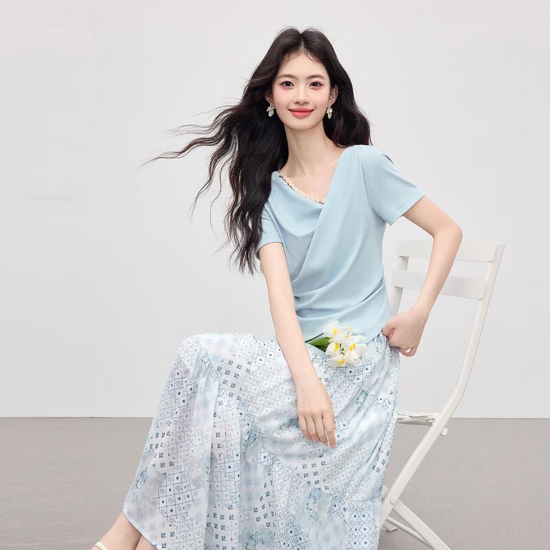 Women's Printed T-shirt and Cake Skirt Two-Piece Set