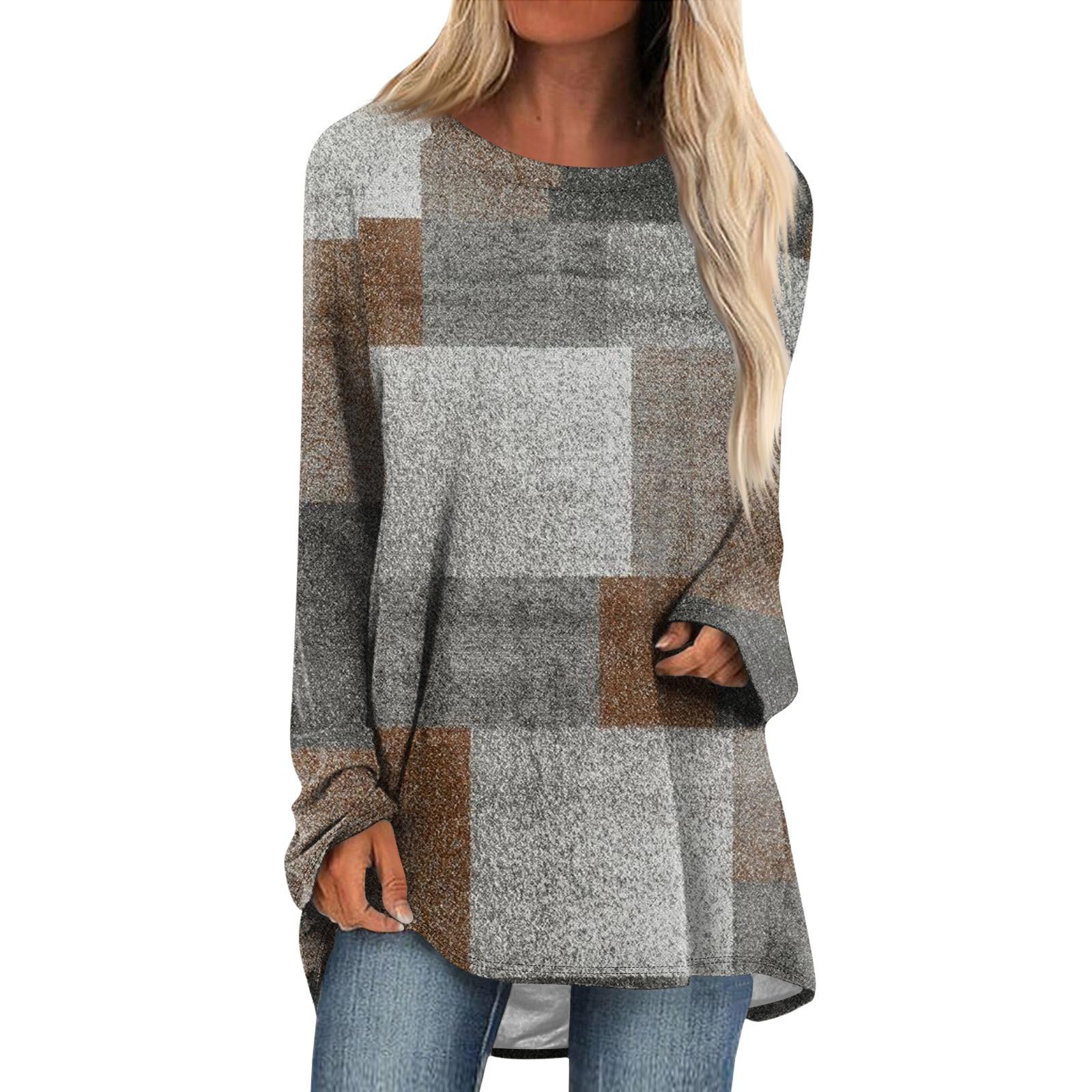 

Модные женские повседневные топы с длинными рукавами и круглым вырезом с принтом XXL