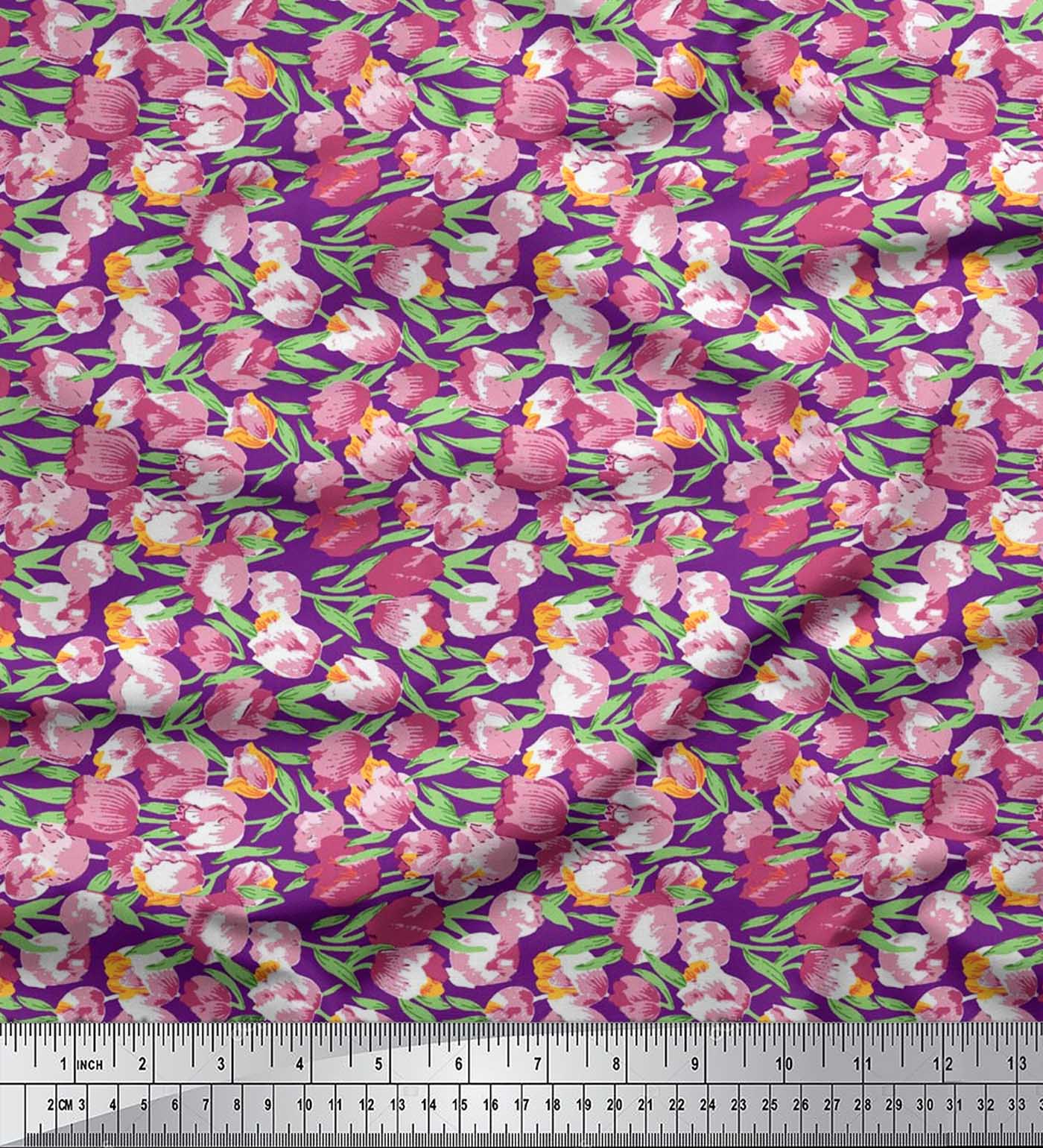 

Бавовняна тканина Soimoi з листям і квітковим принтом 1 метр 42 дюйма 42 Inch Wide - Viscose Chiffon фіолетовий