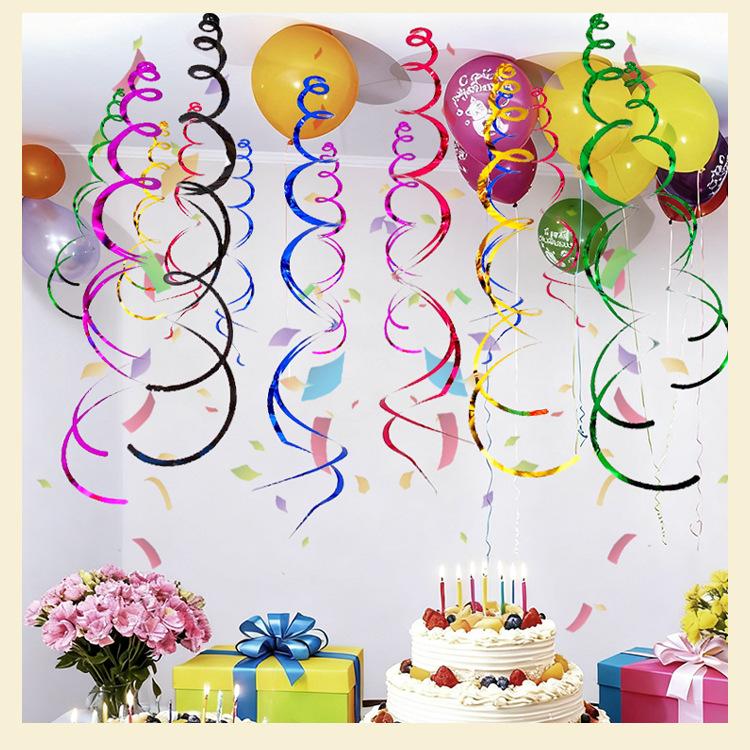 6 stk Spiralhengende Party Streamers Hengende Plast Streamer Spiralanheng Twin Tail Party Takfolie Swirl-dekorasjoner