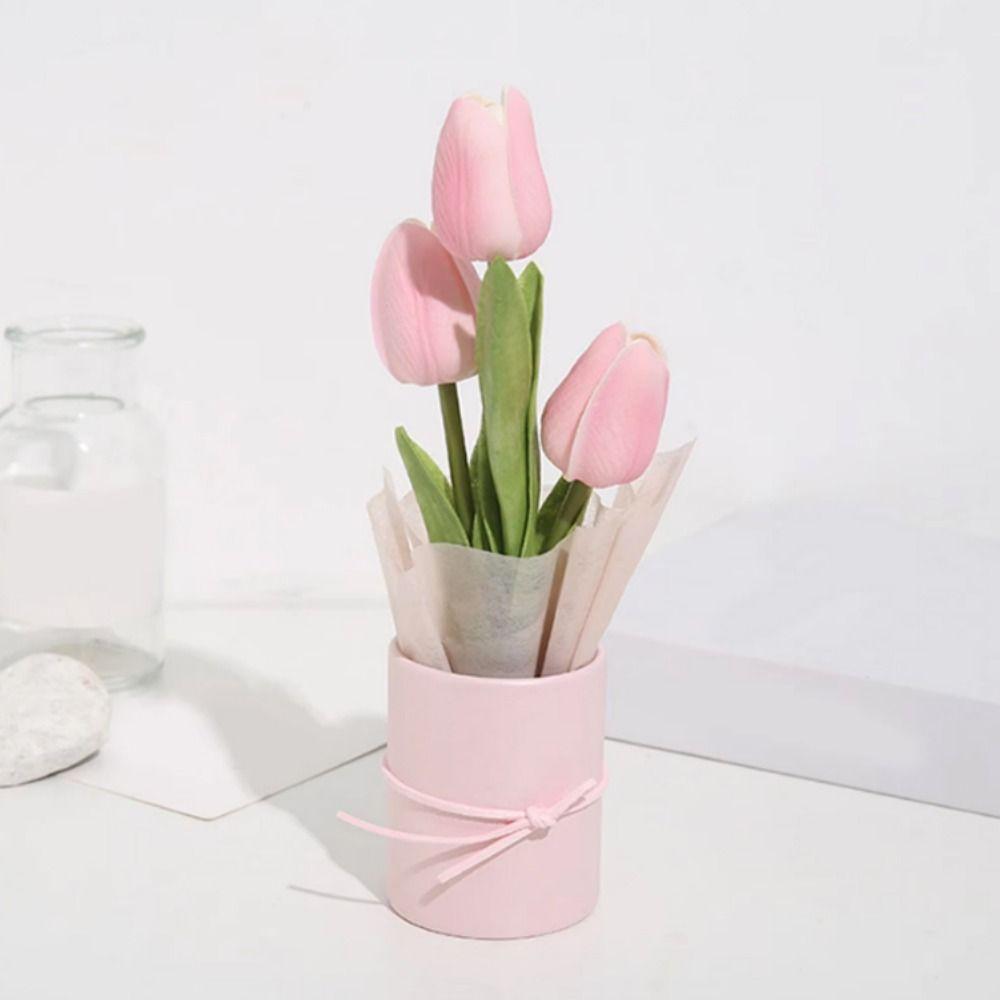 Simulation Artificial Tulip Bouquet Realistic Fake Flower Bunch Tulip Bucket Bouquet  Dining Table