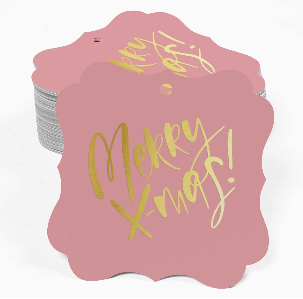 Inkdotpot Pack Of 100 Real Gold Foil Bracket Shape Paper Tags Merry X-Mas Christmas Favor Hang
