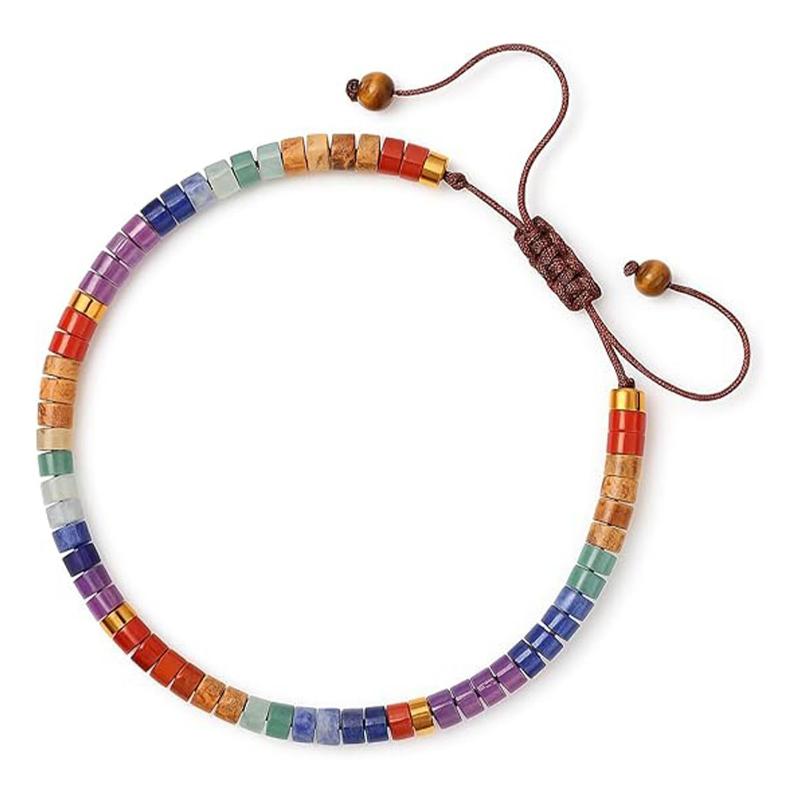 7 Chakra Bracelet Natural Stone Beaded Woven Jewelry For Women With 7 Chakra Colors Red Orange Yellow Green Indigo Violet
