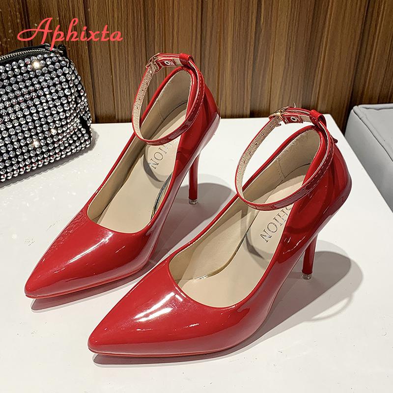 Fashion Aphixta Blcak Shoes Woman 10cm High Heel Pumps Buckle Thin Heels Women Shoes Wedding Party Sexy E Shoes Shoes Big Szie 45