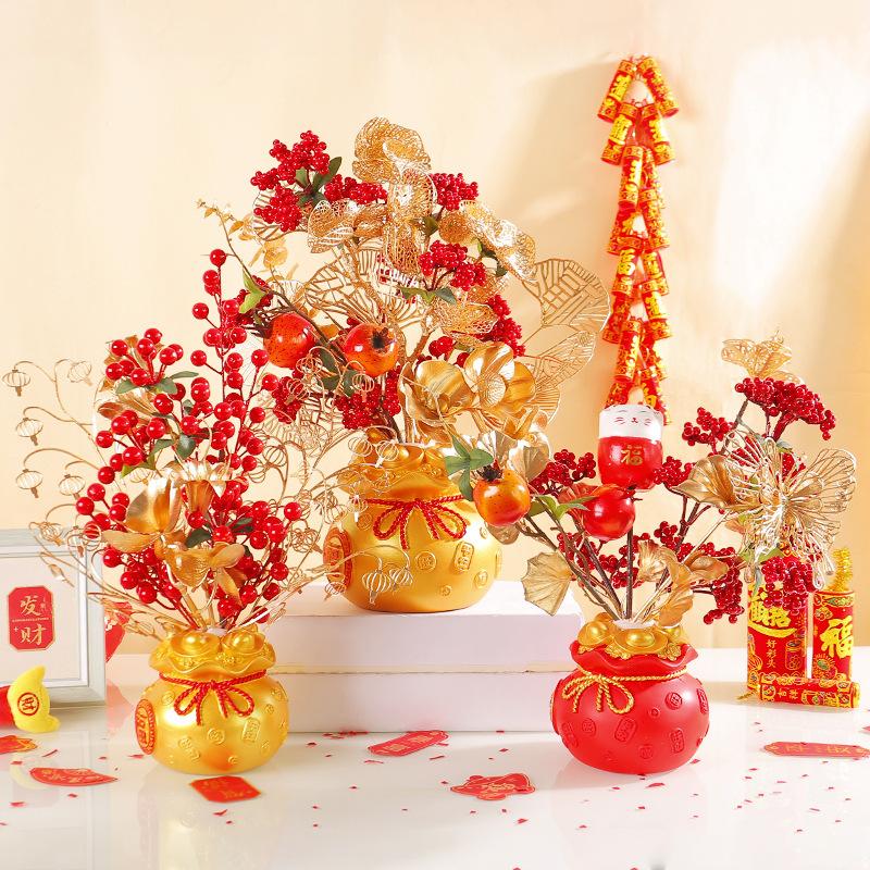 Golden Lucky Bag Flower Pot New Year'S Ornament Year Of The Dragon Housewarming Gift Lucky Bag Home Ornament