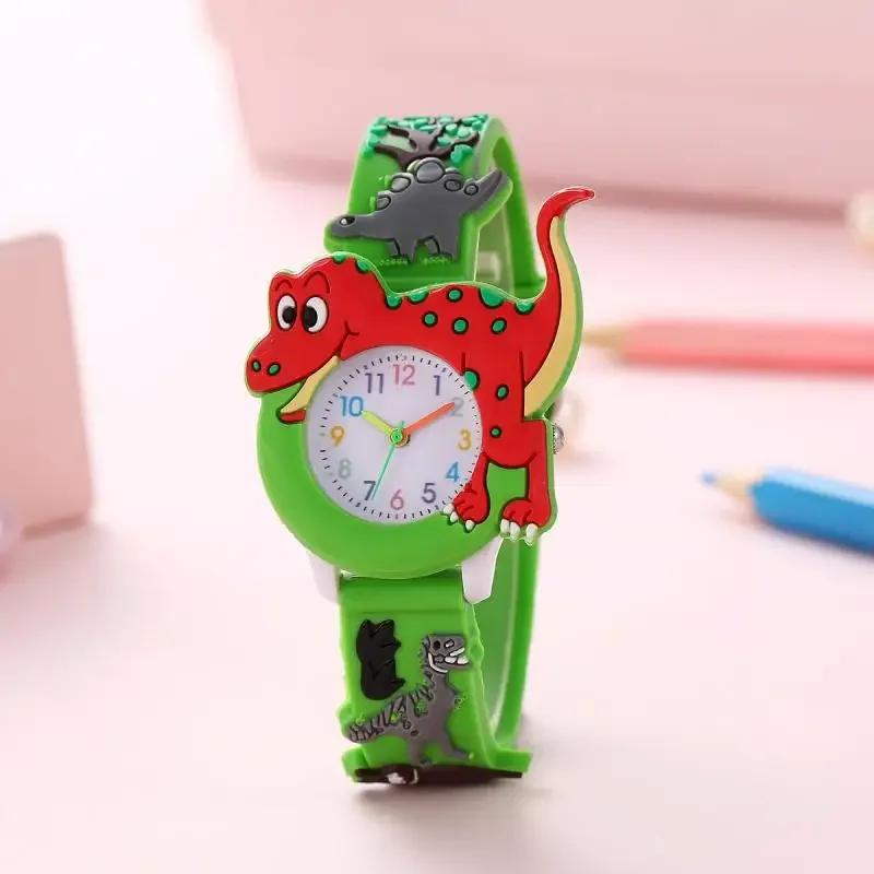 Kinder Cartoon 3D Dinosaurus Siliconen Kwarts Horloge Studentenhorloge