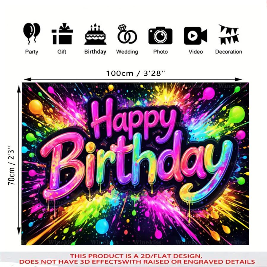 1pc 2D Flat Colorful Birthday Banner Birthday Indoor Outdoor Decor Backdrop Garden Patio Photo Decor Birthday Celebration