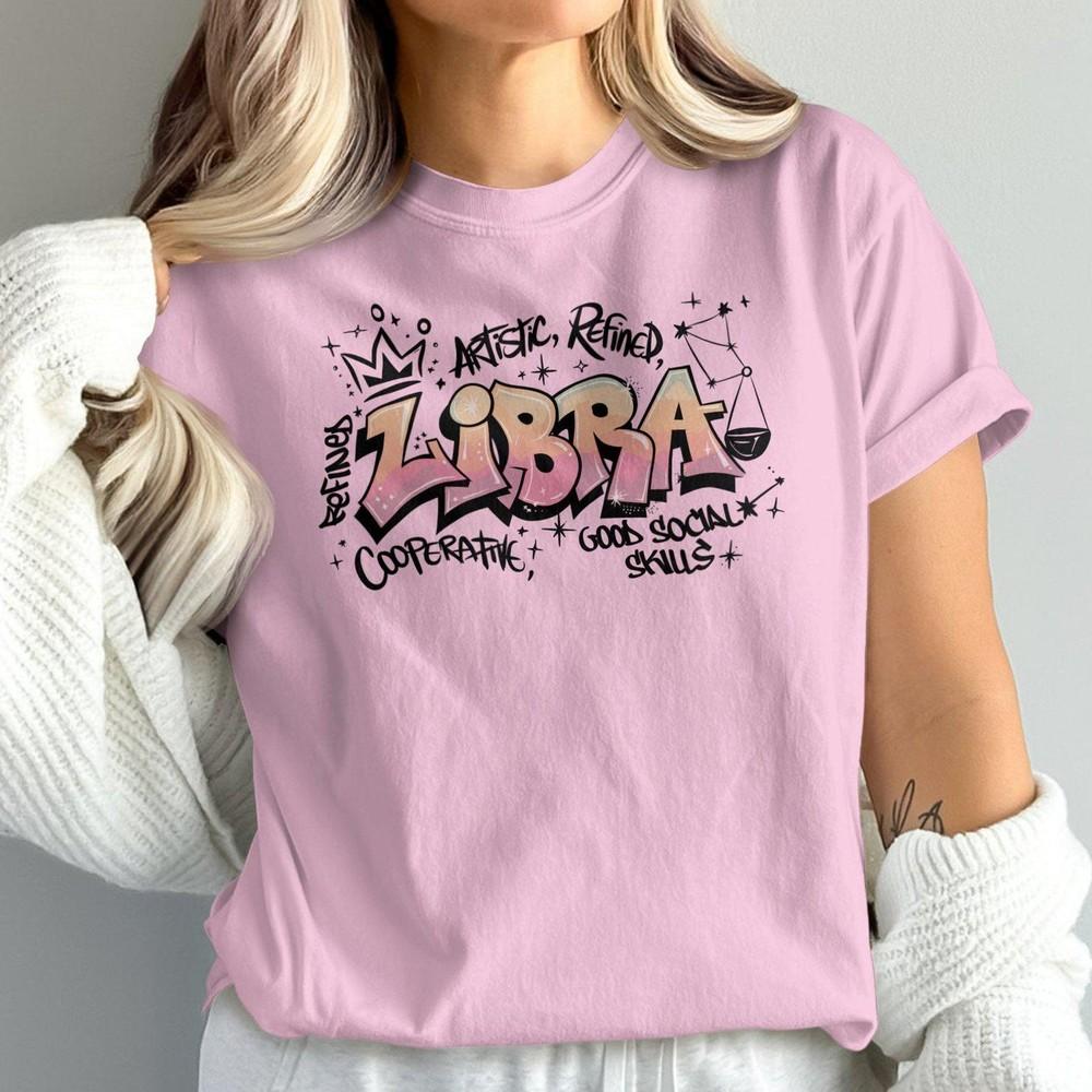 Artistic Refined Libra Graffiti, Zodiac Sign, Astrology Gift Light Pink T-Shirt Unisex T-Shirt XL