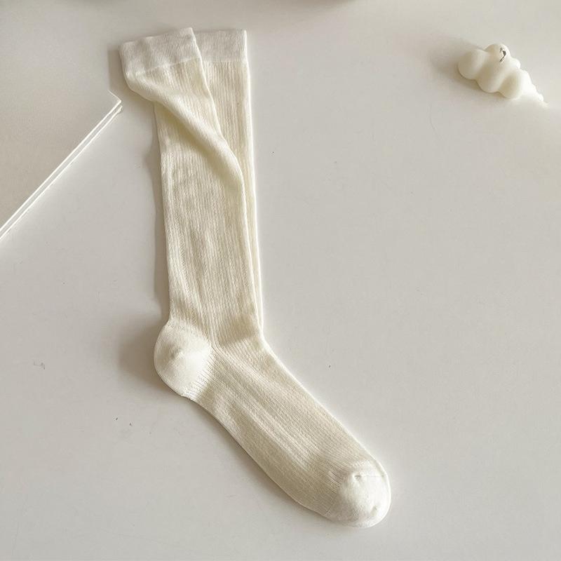 

Носки Dui Dui Женские Летние Тонкие Однотонные Сетчатые Дышащие Гольфы до Икры Весенне-Осенние Белые Длинные Чулки 1 pair молочный белый