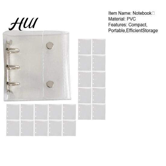 A8 Binder Notebook Scrapbook Mini 3-Ring PVC Clear Cover with Colorful Inserts Portable Planner Closure Photo Album Card Organizer for Journaling High