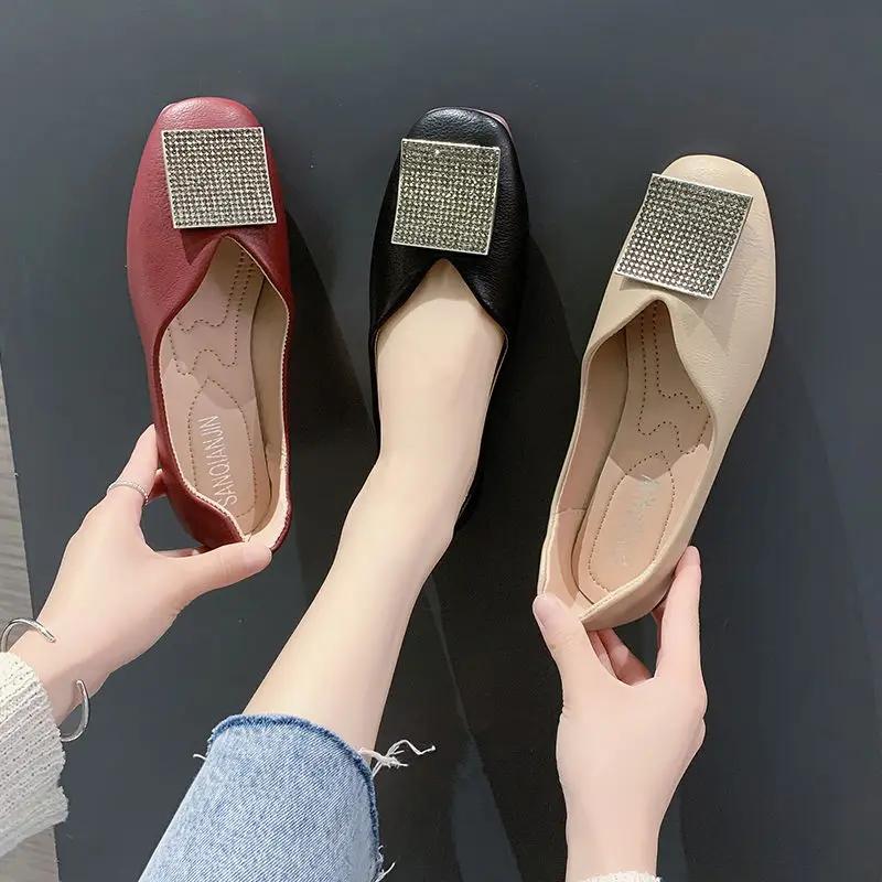 Fashion Square Toe Slip-on Women's Flat Shoes Korean Style Spring Elegant and Fashionable Wholesale Stylish Comfortable Ladies Footwear