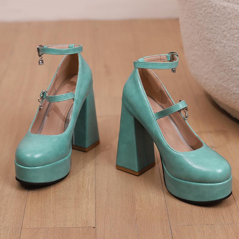 Q/Scarpe singole con tacco alto da donna Primavera/Estate Nuovo colore solido Piattaforma impermeabile Tacco spesso Bocca bassa Scarpe basse di grandi dimensioni