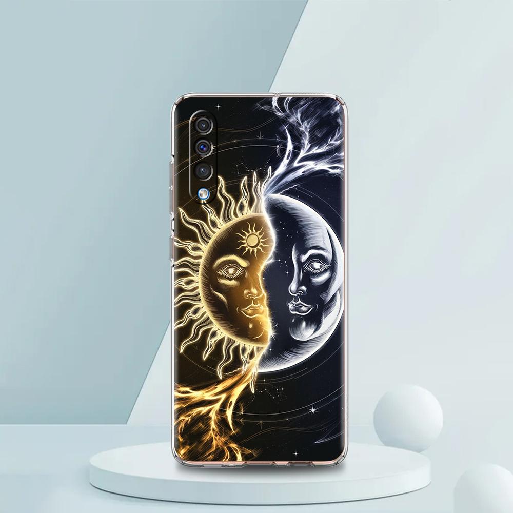 Transparent Phone Case for Samsung Galaxy A16 A14 A12 A22 A24 A42 A02 A03S A06 A20 A30 A40 Soft TPU Cover Sun Moon Stars Pattern